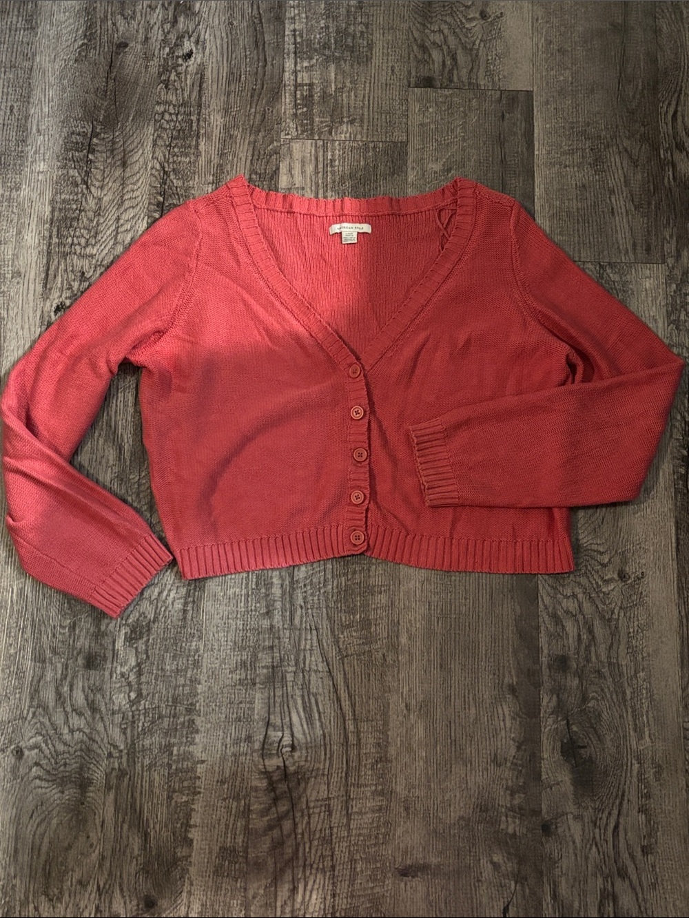 American Eagle Outfitters Cropped Button-Down Cardigan - Coral Red - Size Large